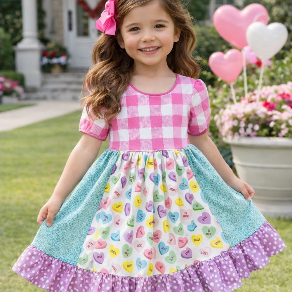 Handmade boutique Valentine’s Day dress girls Sz 2 plaid heart dress